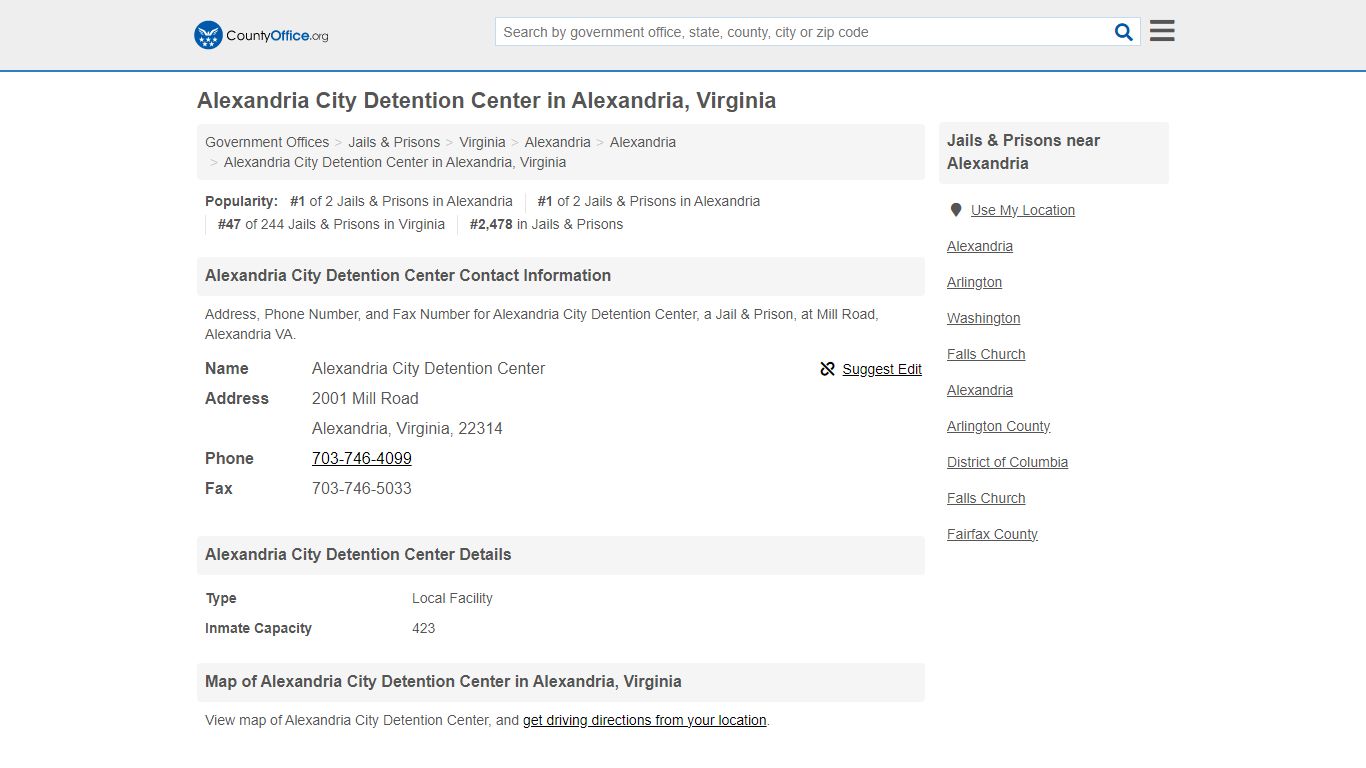 Alexandria City Detention Center in Alexandria, Virginia - County Office